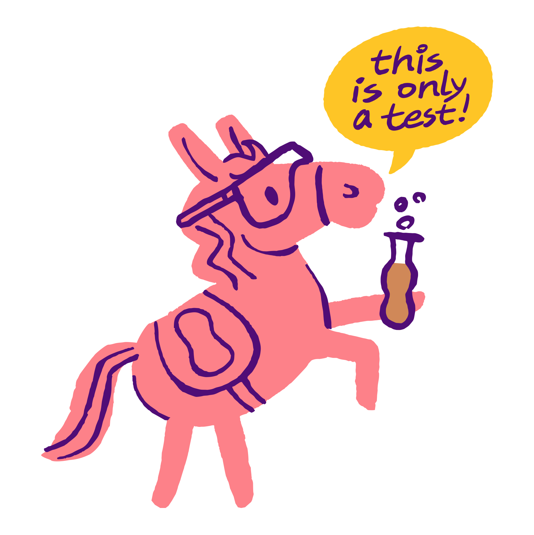 Lab pony with goggles and a test tube saying this is only a test